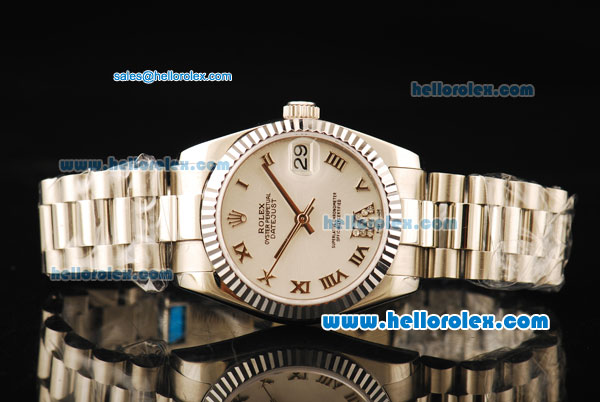 Rolex Datejust Automatic Movement Full Steel with ETA Coating Case and White Dial-Roman Numerals - Click Image to Close